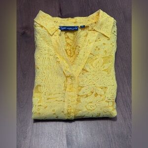 Susan Graver Floral Lace Blouse in Soft Yellow